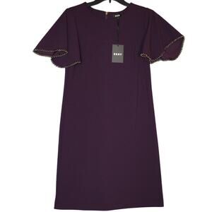 DKNY Women's Purple Bell Sleeve‎ with Bead trim Dress Size 8 NWT